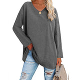 Women's loose long sleeve fashion V-neck knit top shirts