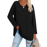 Women's loose long sleeve fashion V-neck knit top shirts