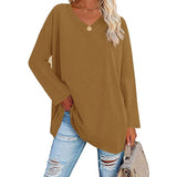 Women's loose long sleeve fashion V-neck knit top shirts