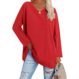 Women's loose long sleeve fashion V-neck knit top shirts