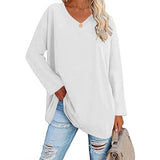 Women's loose long sleeve fashion V-neck knit top shirts