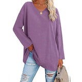 Women's loose long sleeve fashion V-neck knit top shirts