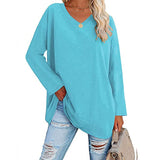 Women's loose long sleeve fashion V-neck knit top shirts