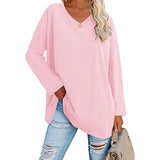 Women's loose long sleeve fashion V-neck knit top shirts