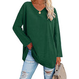 Women's loose long sleeve fashion V-neck knit top shirts