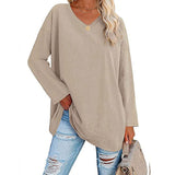 Women's loose long sleeve fashion V-neck knit top shirts