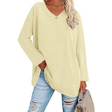 Women's loose long sleeve fashion V-neck knit top shirts