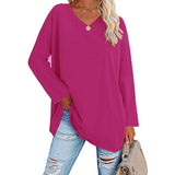 Women's loose long sleeve fashion V-neck knit top shirts