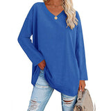 Women's loose long sleeve fashion V-neck knit top shirts