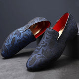 Classic Floral Pattern Embroidery Suede Men's Loafers