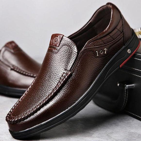 Classic Breathable Genuine Leather Business Men Flats Casual Shoes