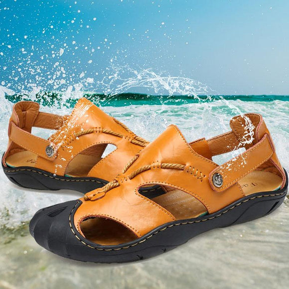 Genuine Cow Leather Summer Soft Breathable Male Sandals Shoes