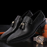 Genuine Leather Slip On Pointed Toe Tassel Men Dress Shoes