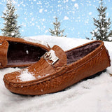 Big Size Alligator Winter Loafers Mens Fur Shoes