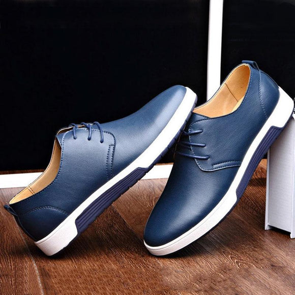 Casual Leather Fashion Trendy Black Blue Brown Flat Shoes