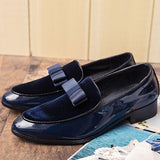 Handmade Genuine Patent Leather And Nubuck Leather Patchwork  Men's Banquet Loafers