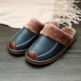 New Winter Couple PU Leather Waterproof Warm Slippers