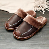 New Winter Couple PU Leather Waterproof Warm Slippers