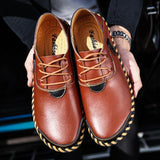 Male Soft Flat Stitching Manual Casual Oxford Shoes