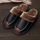 New Winter Couple PU Leather Waterproof Warm Slippers