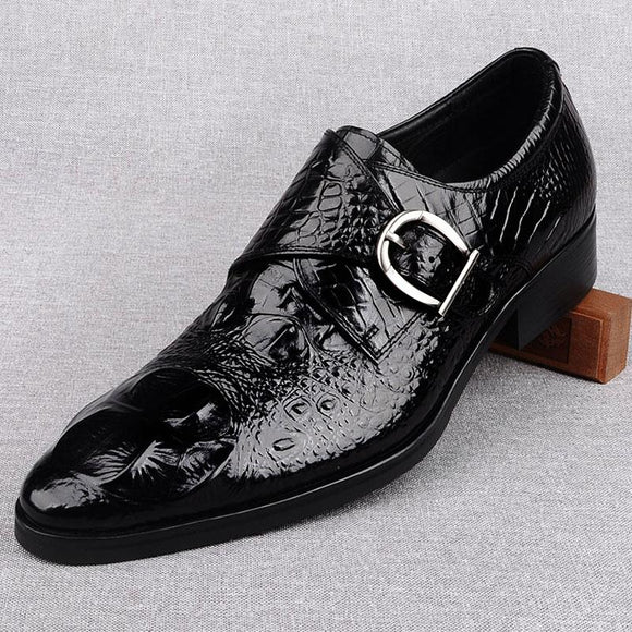 Men's Monk Strap Crocodile Metal Buckle Formal Wedding Leather Dress Shoes