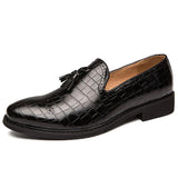 Men's Classic Crocodile Pattern Business Flat  Formal Dress Leather Shoes