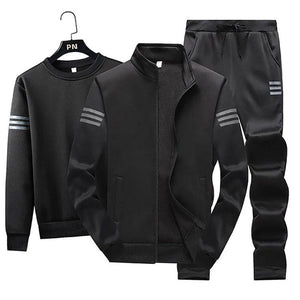 Men's Spring Casual Sportswear Suit Sweater Zipper Jacket Autumn 3-piece