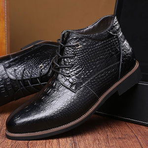 Luxury Alligator Warm High-top Men's Leather Boots