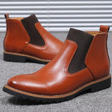 Fashion Slip-on Leather Brogue Men Chelsea Ankle Boots