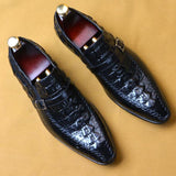 Men's Genuine Leather Crocodile Printed Single Buckle Monk Strap  Formal Oxfords Shoes