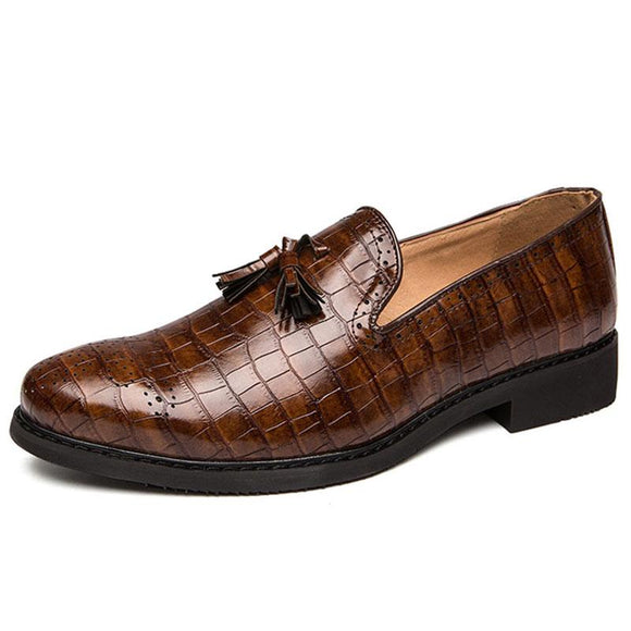 Men's Classic Crocodile Pattern Business Flat  Formal Dress Leather Shoes