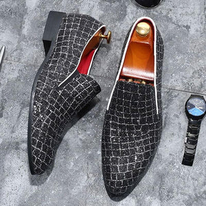 Fashion Grids Pattern Leather Shining Sequins Formal Men's Dress Shoes