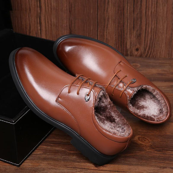 Fashion Leather Warm Fur Dress Shoes Wedding Big Size