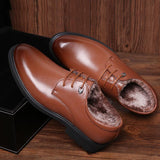Fashion Leather Warm Fur Dress Shoes Wedding Big Size