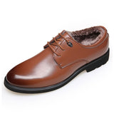 Fashion Leather Warm Fur Dress Shoes Wedding Big Size
