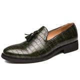 Men's Classic Crocodile Pattern Business Flat  Formal Dress Leather Shoes