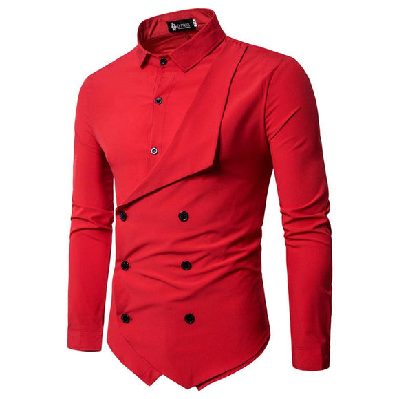 Fashion Double-breasted Solid Color Slim Fit Men's Shirts