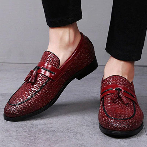 Retro Tassel Leather Lozenge Pattern Men Loafers