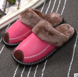 New Winter Couple PU Leather Waterproof Warm Slippers