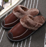 New Winter Couple PU Leather Waterproof Warm Slippers