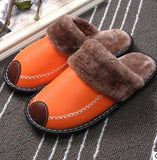 New Winter Couple PU Leather Waterproof Warm Slippers