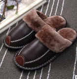 New Winter Couple PU Leather Waterproof Warm Slippers