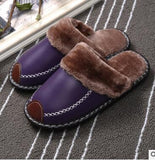 New Winter Couple PU Leather Waterproof Warm Slippers