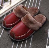 New Winter Couple PU Leather Waterproof Warm Slippers