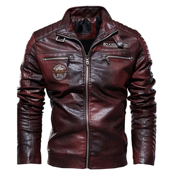 Men's European And American Motorcycle Clothing Modern Tough Guy Plus Velvet Leather Jacket