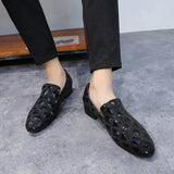 Men Sequins Loafers Hair Stylist Leather Shoes