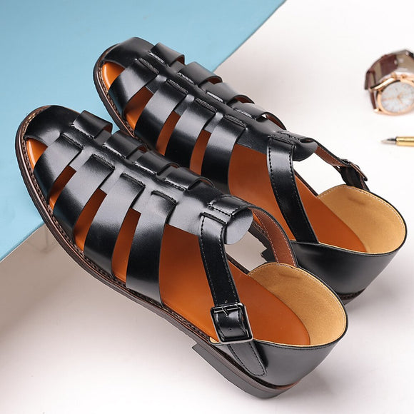 Popular Summer New Design Men Toe Leather Hollow Out Beach Sandals Shoes