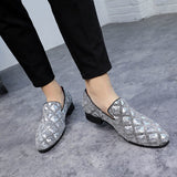 Men Sequins Loafers Hair Stylist Leather Shoes