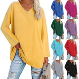 Women's loose long sleeve fashion V-neck knit top shirts