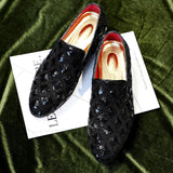 Men Sequins Loafers Hair Stylist Leather Shoes